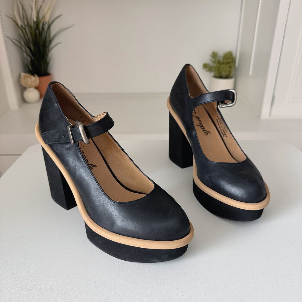 NWOT Free People Black Leather Maggie Platform Mary Jane Size 41/10